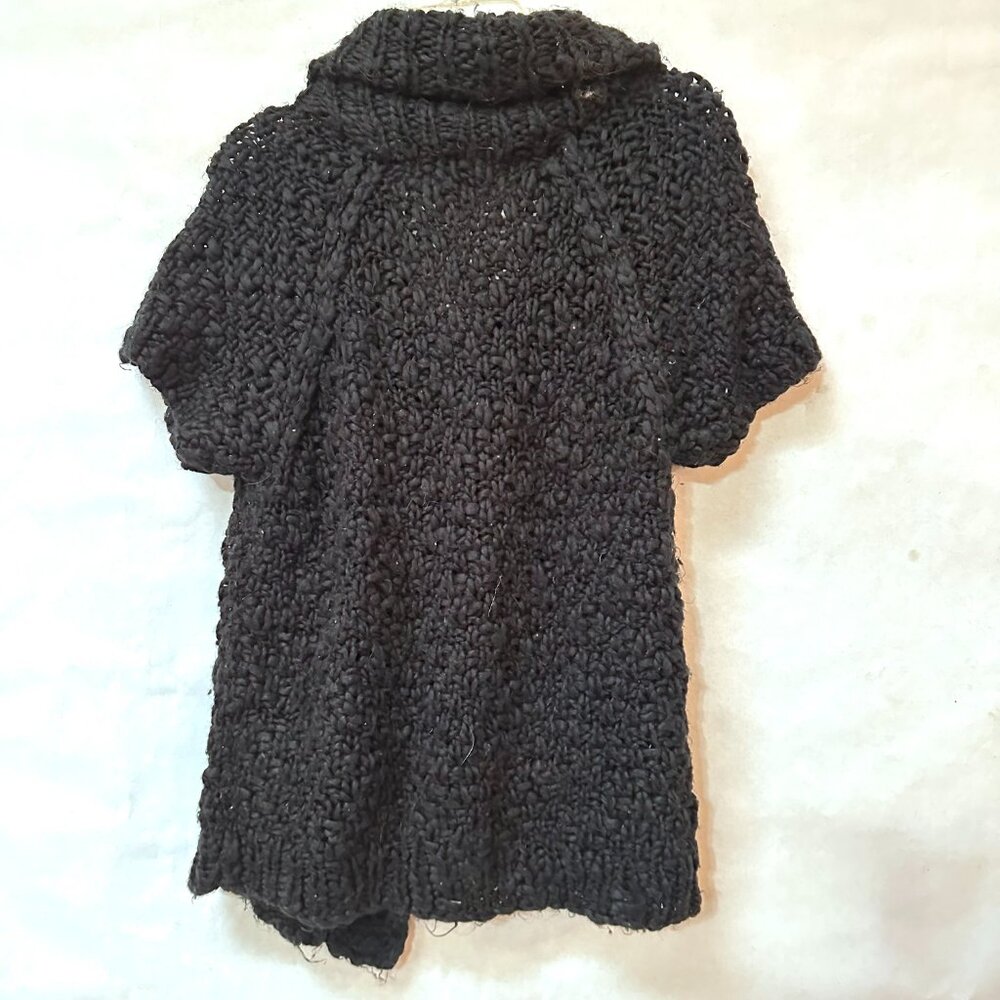 Y2K Vivienne Tam Wool Black Sweater Medium Cardigan Short Sleeve Chunky Knit - Picture 6 of 7